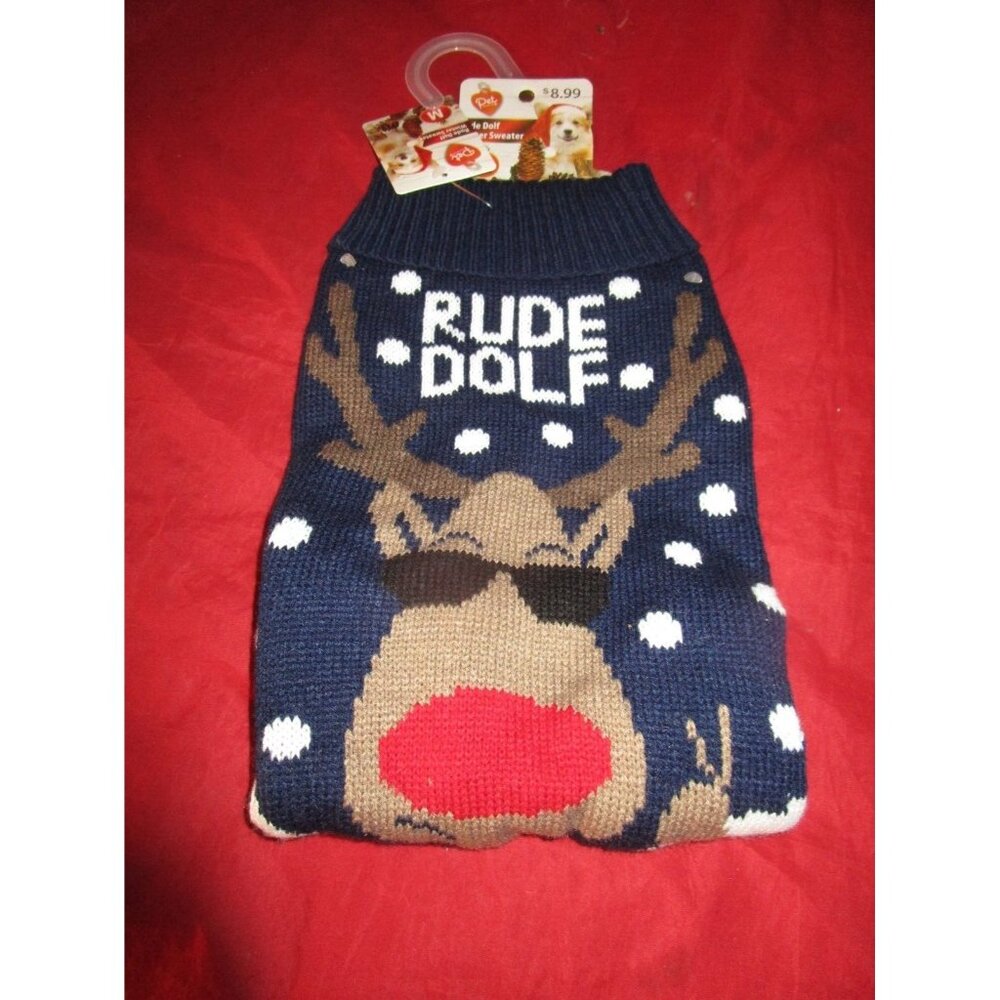 Pet Central Dog Winter Sweater Rude Dolf Deer Christmas Sweater Medium
